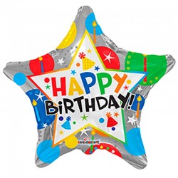 Happy Birthday Stjerne Folie Ballon 46 cm