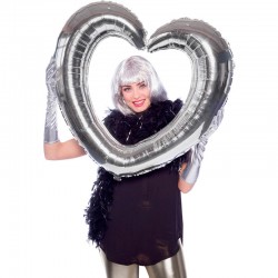 Folie ballon Hjerte selfie ramme sølv - 1 stk