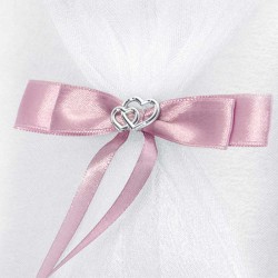 Hvid ringpude med rosa sløjfe til bryllup
