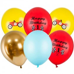 Ballonsæt 1 år Racerbil Happy Birthday