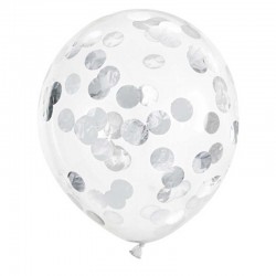 Konfetti Balloner Sølv cirkler. 6 stk