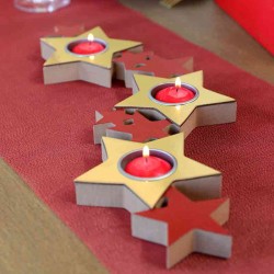 Jule borddækning stjerne fyrfadsstage rød - guld