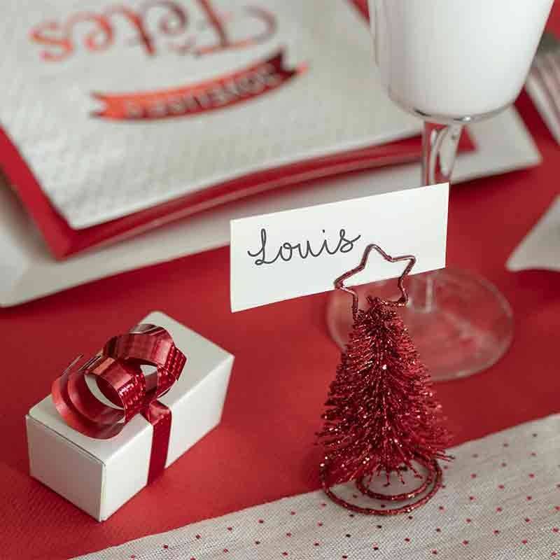 bordkortholder rødt juletræ til juleborddækning