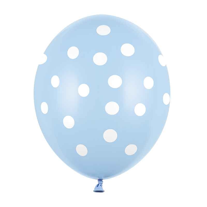 Lyseblå ballon hvide prikker. 6 Stk