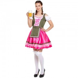 Oktoberfest tøj dirndl kjole pink l/lx