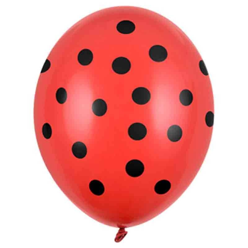 Rød ballon sorte prikker. 6 Stk