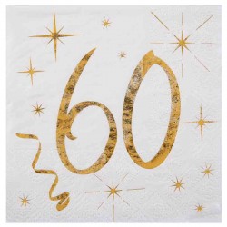 60 års servietter hvid-guld. 20 stk