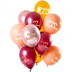 ballon buket happy birthday rosa, mørkerød og guld. 6 stk