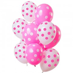 ballon buket lyserød-hvid med prikker 33 cm. 12 stk