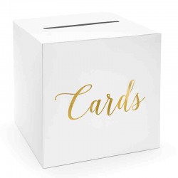 boks til bryllupskort guld-hvid