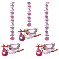 Guirlande 3 storke med pynt lyserød