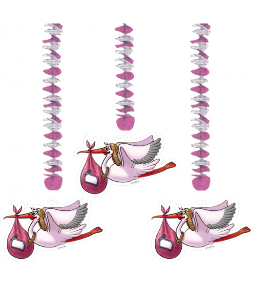 Guirlande 3 storke med pynt lyserød