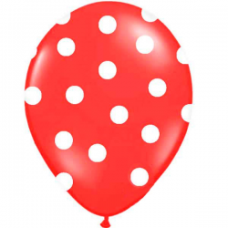 Rød ballon hvide polkaprikker. 6 Stk