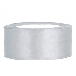 Sølv satinbånd 25 mm, 25 m.