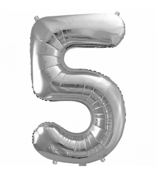 Sølv folie ballon fem tal. 85 cm