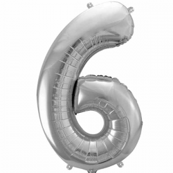 Sølv folie ballon seks tal. 85 cm