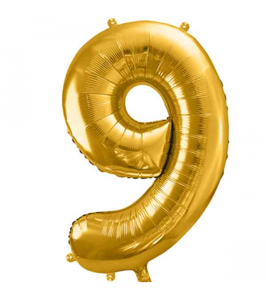 Guld folie ballon 9 tal. 85 cm