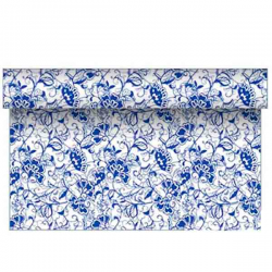 Airlaid kuvertløber Liv. Blå blomster. 40 cm x 4,80 m