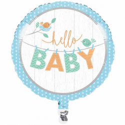 Pastelblå Hello baby boy folieballon 45 cm