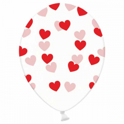 6 stk klare balloner med røde hjerter