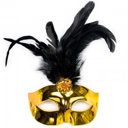 Guld venetianske maske med fjer pynt